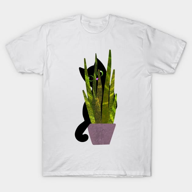 KITTEN WITH PLANT Cute Black Cat T-Shirt by Rightshirt